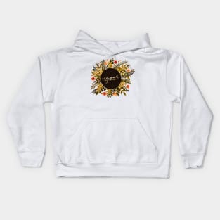 Thank you flowers and branches - sap green and ochre Kids Hoodie